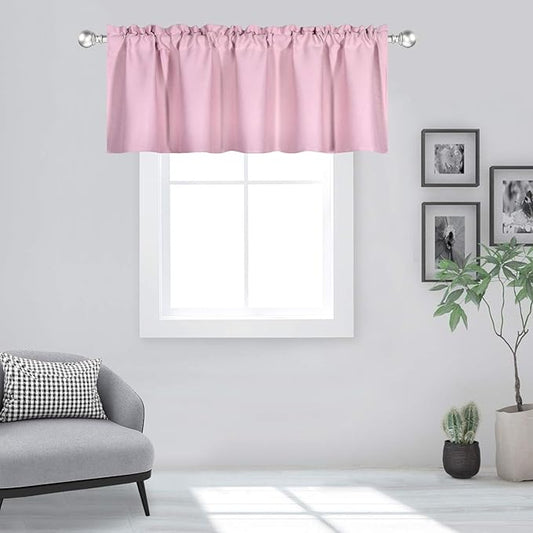 Baby Pink Valance for Windows 60x18 Inch Solid Thermal Insulated Blackout Rod Pocket Kitchen Short Curtain Toppers Valance for Bathroom Living Room 1 Panel