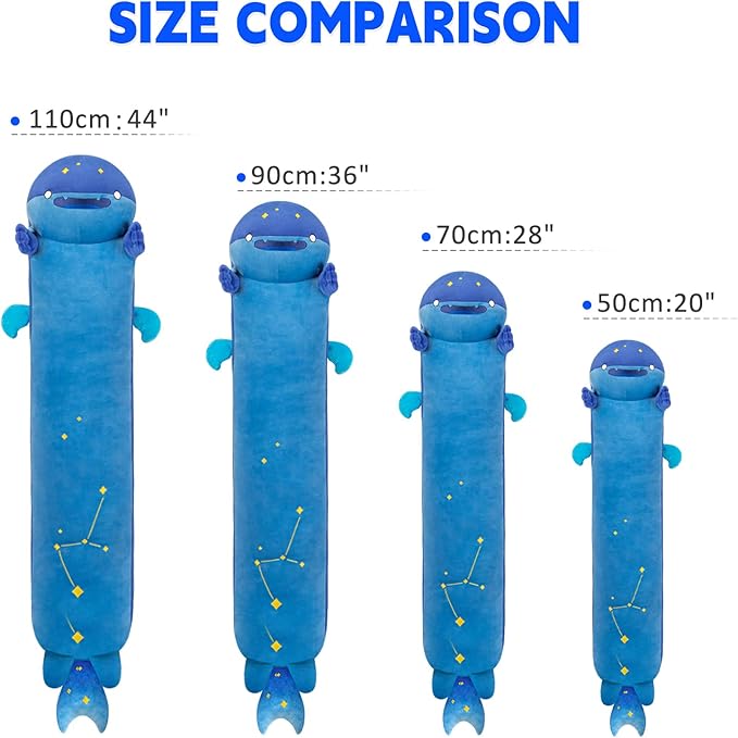 Long Whale Shark Plush Body Pillow, 44” Cute Shark Stuffed Animals Kawaii Soft Plushies, Christmas Shark Plush Pillow Doll Toy Gift for Girlfriend