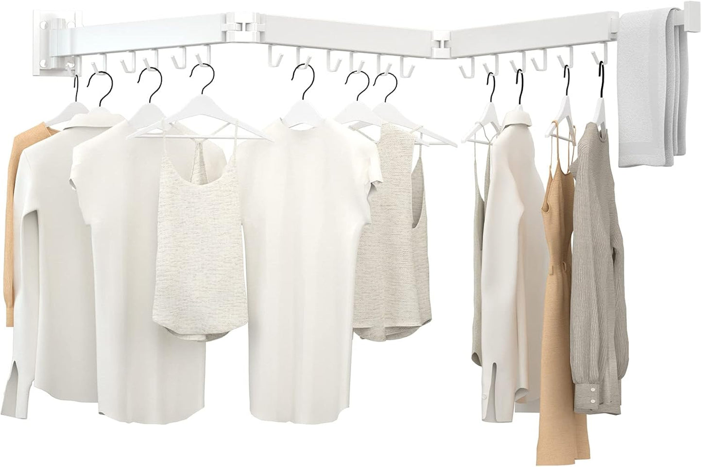 Clothes Drying Rack, Laundry Drying Rack Wall Mount, 3-Fold Wall Mounted Clothes Drying Racks for Hanging Clothes, Foldable & Sturdy Space Saver for Laundry Room -White