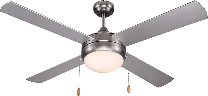 COMMERCIAL COOL 52” Modern Ceiling Fan with Lights, Cools up to 350 Sq. Ft., Perfect for Large Rooms, Featuring 3 Air Flow Speeds with Dual Chain, 4 Plywood Blades in Silver