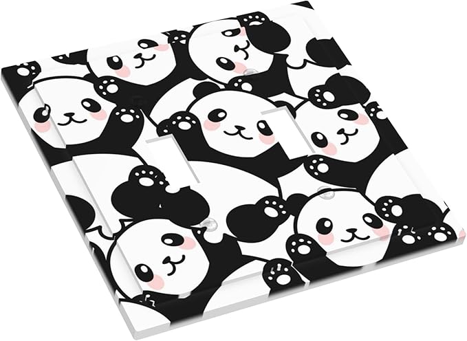 Cute Panda Double Toggle Light Switch Covers 2 Gang Wall Plate Dual Decorative Switchplate Electrical Faceplate for Bathroom Country Kitchen Bedroom Decor, 4.9" x 5"