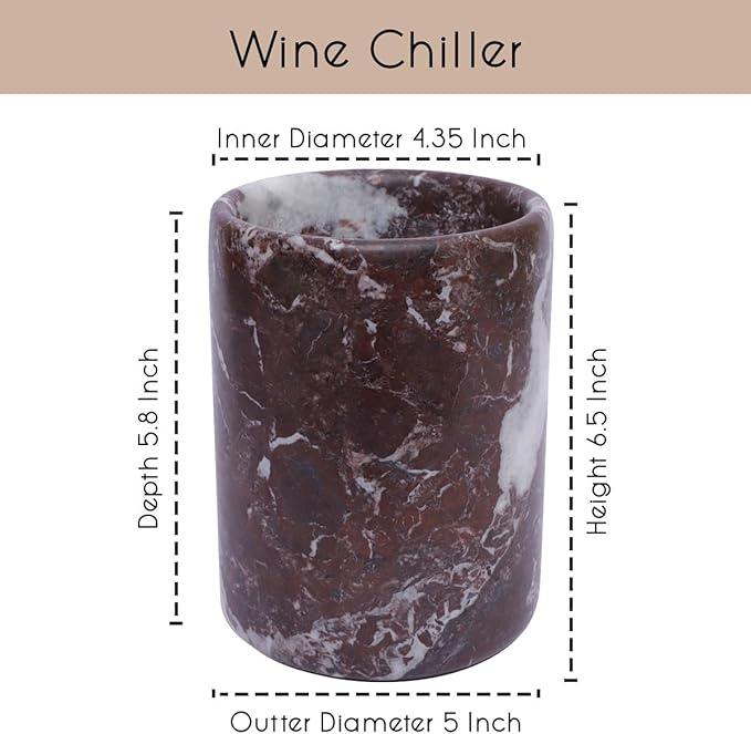 Marble Wine Chiller- Premium Wine Chiller Bucket- Perfect Wine Bottle Chiller- Keep Your Champagne Chiller and Safe- Easily Holds 750ml Bottle - Wine Cooler (Red Ziarat)