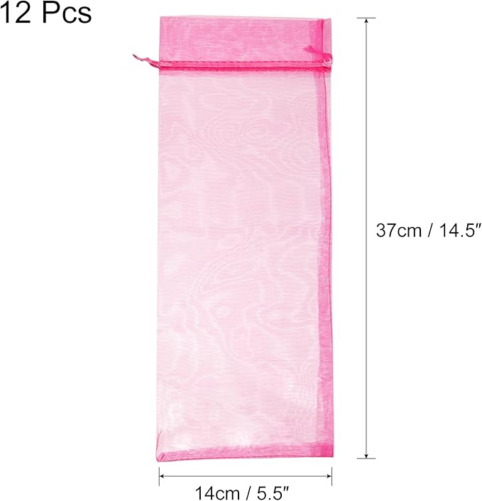 uxcell Organza Wine Bags, 12PCS 14.5 x 5.5 In Rose Red Sheer Mesh Organza Wine Wrapping Bags With Drawstring Wine Gift Pouches for Bottle Birthday, Wedding Party