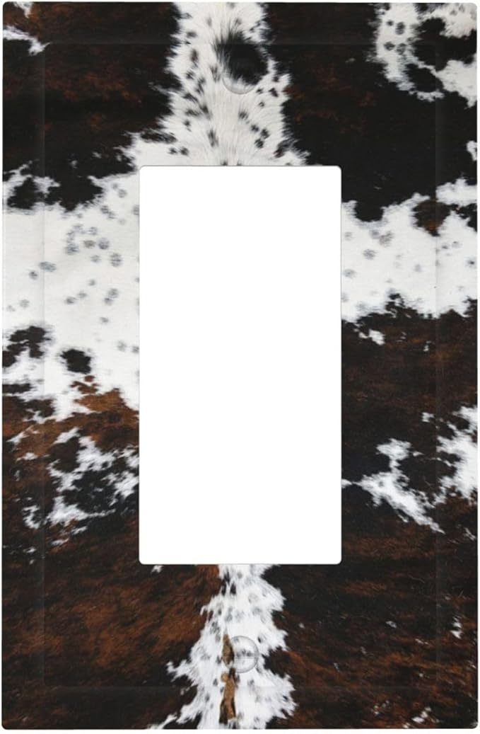 Western Farm Highland Cow Cowhide 1 Gang Rocker Light Switch Plate Single Decora Outlet Wall Plate Cover Faceplate Decorative Switchplate GFCI for Farmhouse Bathroom Living Room Bedroom Decorate