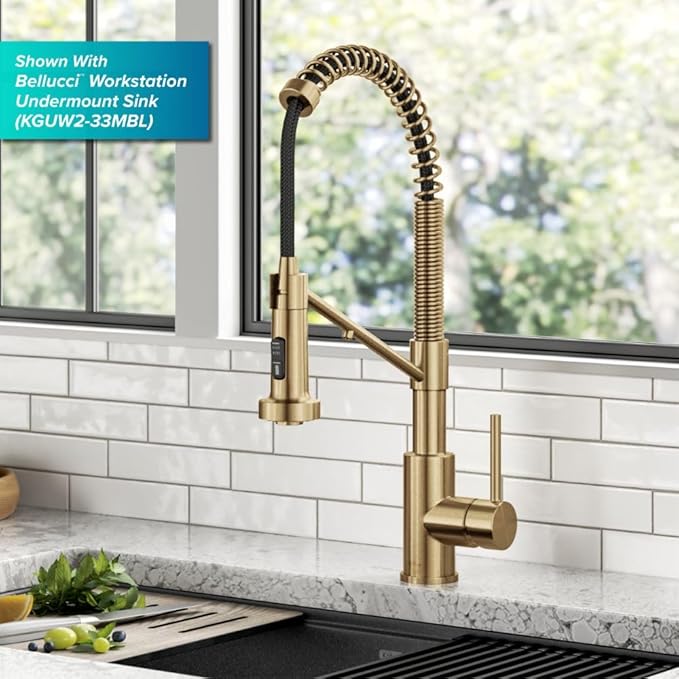 KRAUS Bolden 2-in-1 Commercial Style Pull-Down Single Handle Water Filter Kitchen Faucet for Reverse Osmosis or Water Filtration System in Brushed Brass, KFF-1610BB