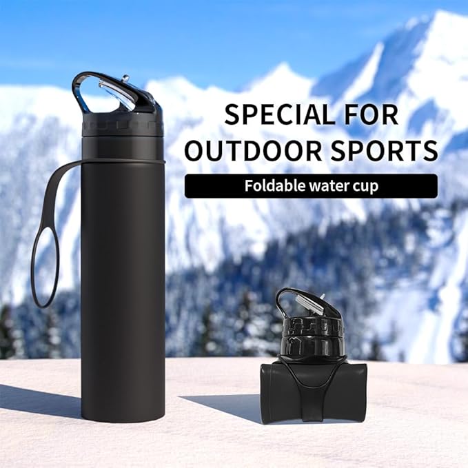 Collapsible Water Bottles 20oz, Leak Proof, BPA-Free, Foldable Silicone Travel Water Bottle for Cycling, Hiking, Black