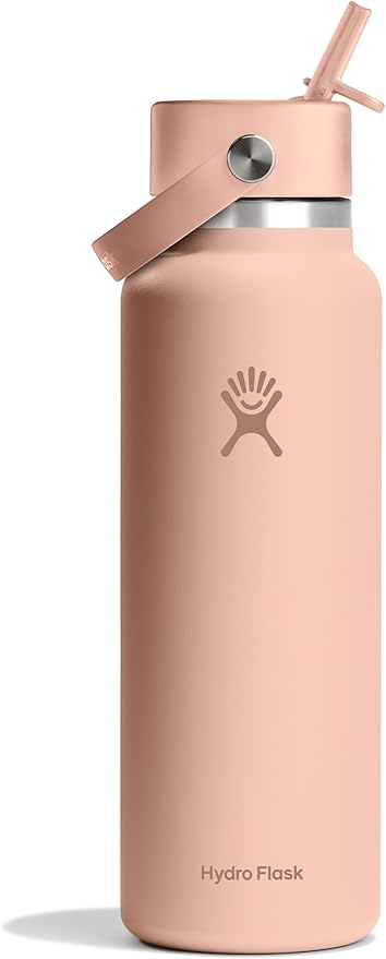HYDRO FLASK Wide Mouth vacuum insulated stainless steel water bottle with leakproof closeable straw lid for cold water drinks, sports, travel, car and school