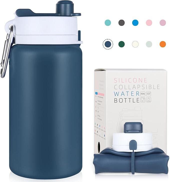 Collapsible Water Bottle, Foldable Water Bottle BPA Free Reusable Lightweight Leak-Proof Travel Silicone Water Bottle for Travel, Gym, Hiking, Office, Camping