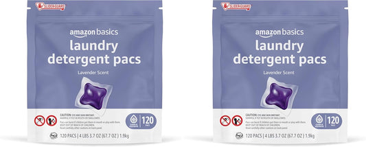Amazon Basics Laundry Detergent Pods, 120 Pacs for 120 Medium Loads, Lavender Scent, (Previously Solimo) (Pack of 2)