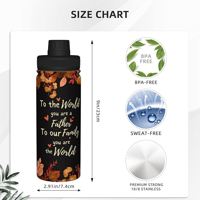 Cerburny Water Bottle Dad Father 18 oz Stainless Steel Insulated Bottles With Lid Wide Mouth Gym Sport Water Jug For Men Adult