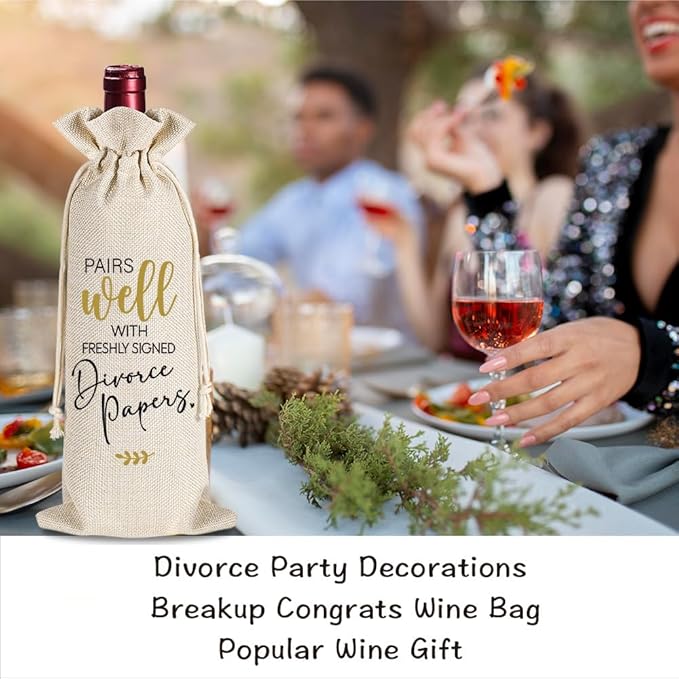Divorced Wine Bag Gifts, New Beginning Gift, Wine Bag for Freshyl Signed Divorce Papers, Breakup, Happily Divorced, Divorce Party Decorations, 1 Wine Bag with 1 Congrats on Divorcing That Asshole Card
