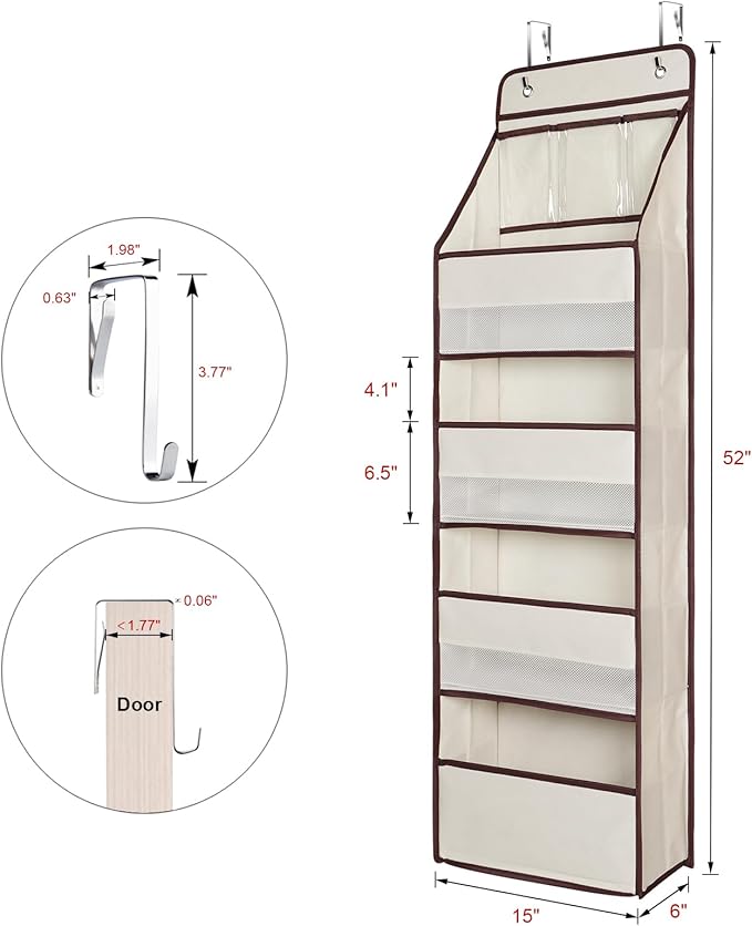 Univivi Door Hanging Organizer Nursery Closet Cabinet Baby Storage with 4 Large Pockets and 3 Small PVC Pockets for Cosmetics, Toys and Sundries (Beige)