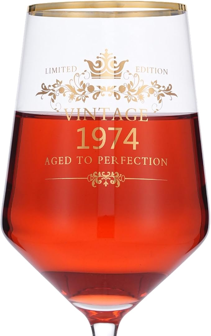 MOMRNTAIL Vintage 1974 50TH Birthday Goblet Gifts, 16OZ Goblet Wine Glass, 50 Year Old Birthday Decorations For Women men, Funny 50 Bday Gifts Idea For Friends, Sister,Dad, Mom - Turning 50 Present