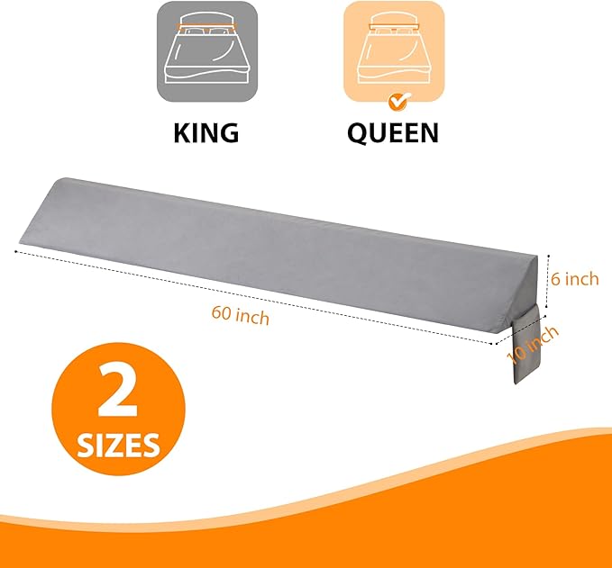 Queen Bed Wedge Pillow for Headboard, Bed Gap Filler, Mattress Gap Filler Queen, Fill The Gap (0-7") Between Headboard and Mattress (Velvet, 60"x10"x6")