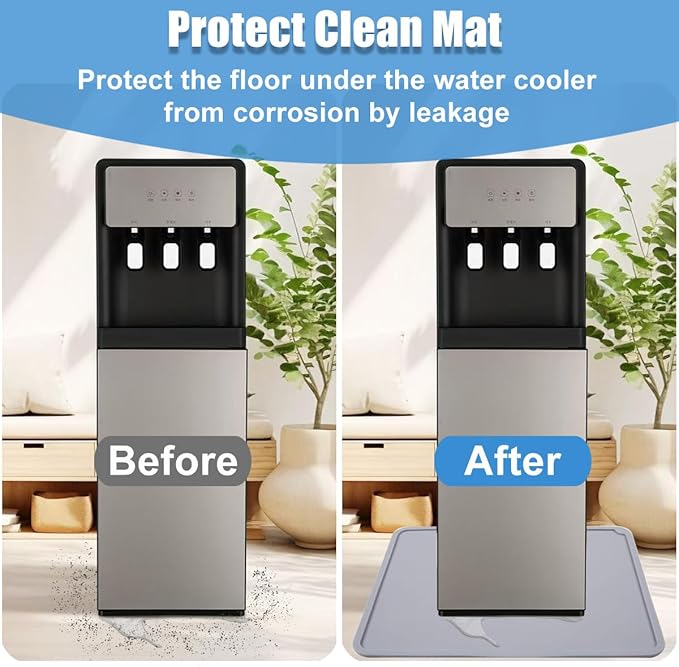 Water Cooler Dispenser Mat with Raised Edge, Water Cooler Mat Drip Tray Floor Protector, 24"x16" Water Dispenser Drip Pan Waterproof Desktop Silicone Mat for Mini Fridge, Washer, Coffee, Dishwasher