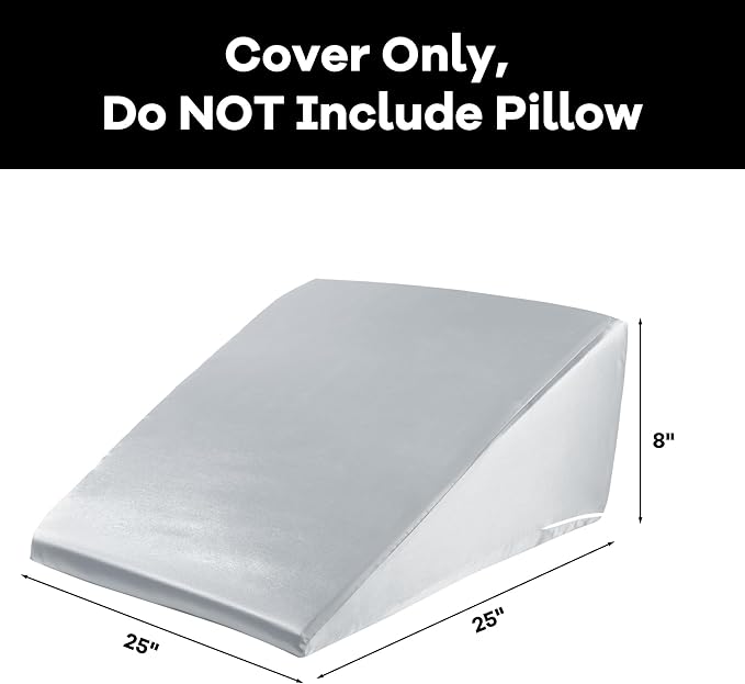 HOMBYS Satin Bed Wedge Pillow Cover Silky & Smooth Wedge Pillowcase 1 Pack 24x24x7.5, Soft & Breathable, Removable & Machine Washable-Zipper Design (Pillow Not Include), Light Grey