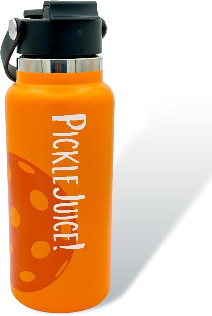 Maui Pickleball Co.™ Pickleball Water Bottle 32oz Pickleball Gifts Insulated Stainless Steel Water Bottle Funny Water Bottle PickleBall Accessories Sip/Straw Lid Pickleball Bottle (Sunset Orange)