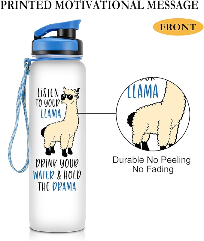 LEADO 32 oz 1 Liter Motivational Tracking Water Bottle with Times to Drink - Listen to Your Llama, Llama Gifts - Funny Mothers Day, Birthday Gifts for Women, Sister, Daughter, Coworker, Her