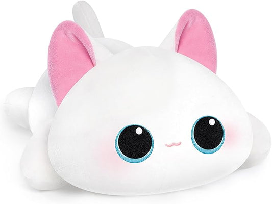 Cute Cat Plush Pillow, Kawaii Plushies White Cat Stuffed Toys, Squishy Plushies, Cuddle Body Pillow for Kids & Girls