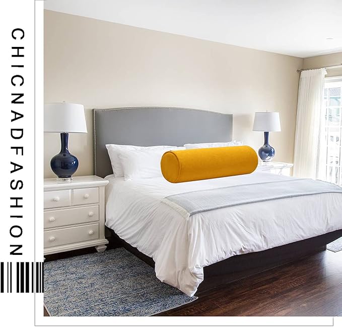 Cylinder Round Memory Foam Support Pillows 17.8X6 Cervical Neck Roll Pillow with Pillowcase Soft, Comfortable and Breathable for Sleeping, Chair, Car, Sofa，Travel Yellow