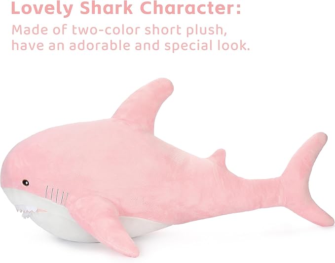 MorisMos Giant Shark Stuffed Animal, Chubby Shark Pillow Baby Shark Plush Toy Cute Stuffed Shark Plush Big Shark Plush Pillow for Kids, Pink, 51in