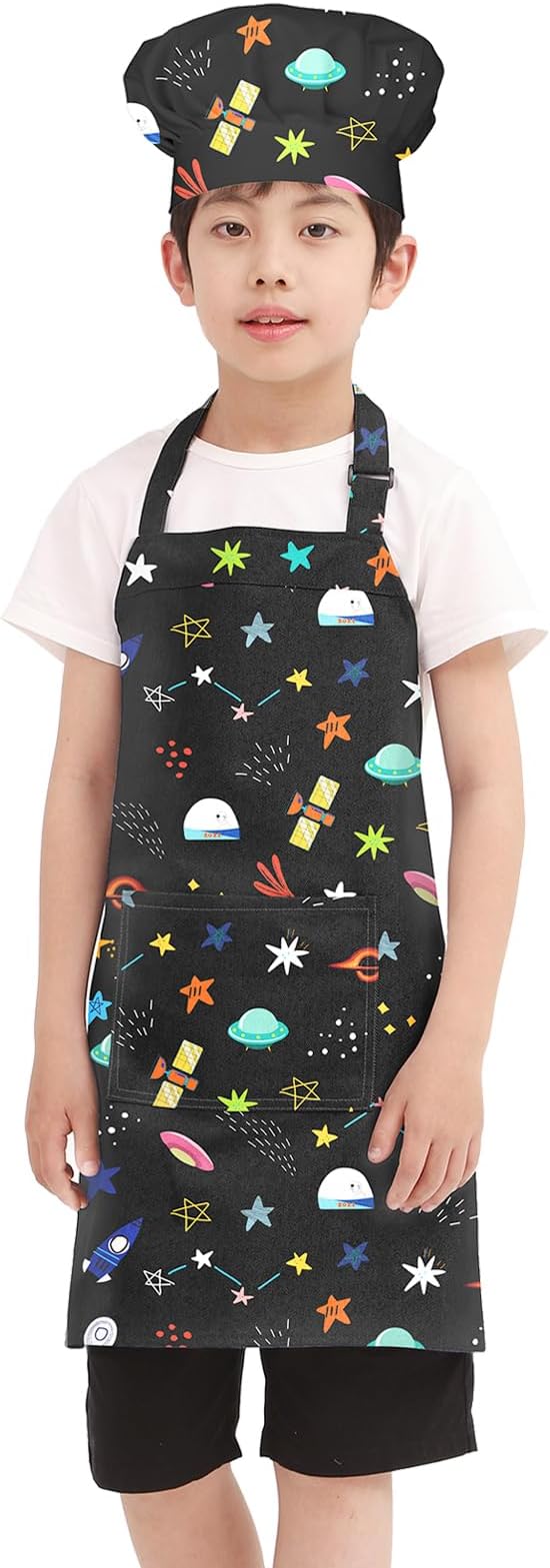 Kids Apron Chef Hat Set for Boys and Girls Adjustable Neck Strap Hook and Loop Fastener Design Waistband for Baking