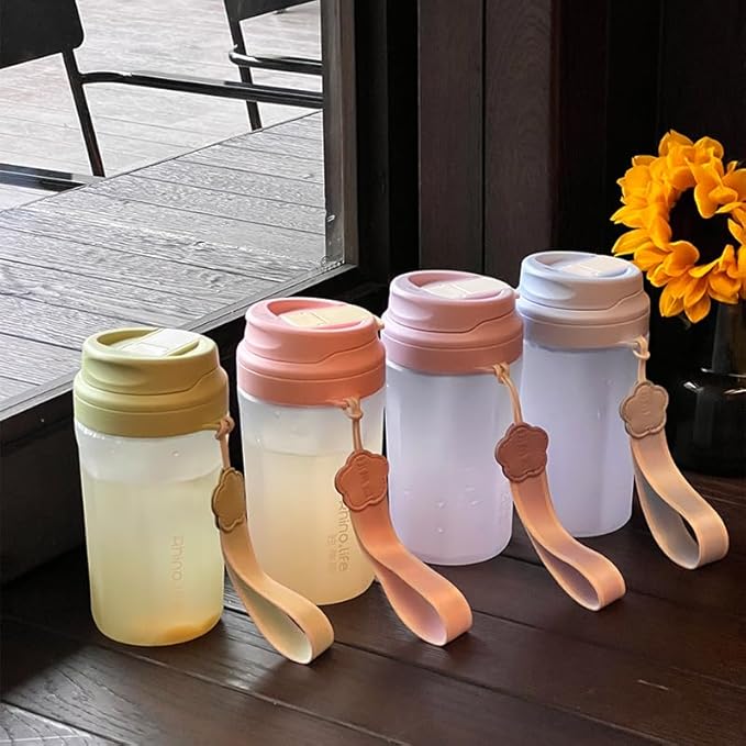 RhinoLife Premium Quality Motivational Pink Small Tiny Water Bottle with Double Drink Straw Lid, Shaker Gym Sports, BPA Free Tritan Plastic 18OZ (Fluorite Pink)