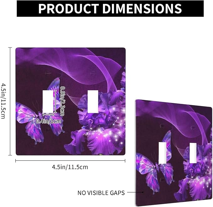 Purple Butterfly Flower Double Toggle Light Switch Wall Plate Cover Decorative 2-Gang for Girls Room Bathroom Bedroom Home Kitchen Two Lightswitch Polycarbonate 4.5" x 4.6"