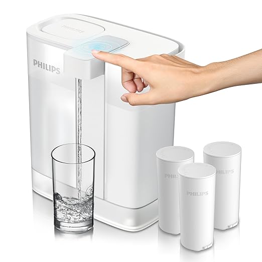 PHILIPS GoZero Next-gen Instant Water Filter Pitcher, Rechargeable Battery, Mirco-X Clean Technology, 3L 12 Cups, 1L/min Fast Flow, Countertop Filtered Water Purifier Jug for Tap Water, 3 Filter