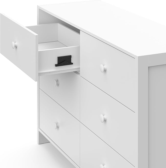 Storkcraft Calabasas 6 Drawer Dresser (White) - GREENGUARD Gold Certified, 6 Drawer Dresser with Interlocking Drawer System, Dresser Drawer Organizer for Kids' Bedroom