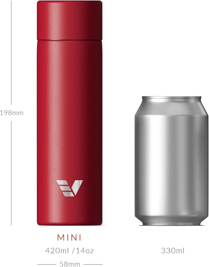 Mini Stainless Steel Water Bottle 14oz - Non-insulated | Designed for Bags | Slim, Lightweight & Stylish – Red