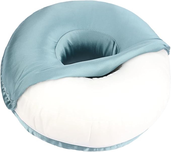 Satin Ear Piercing Pillow Removable Cover Luxury Cnh Pillow with Ear Holes for Ear Pain Side Sleepers Washable Large Donut Pillows Head Neck Support Turquoise