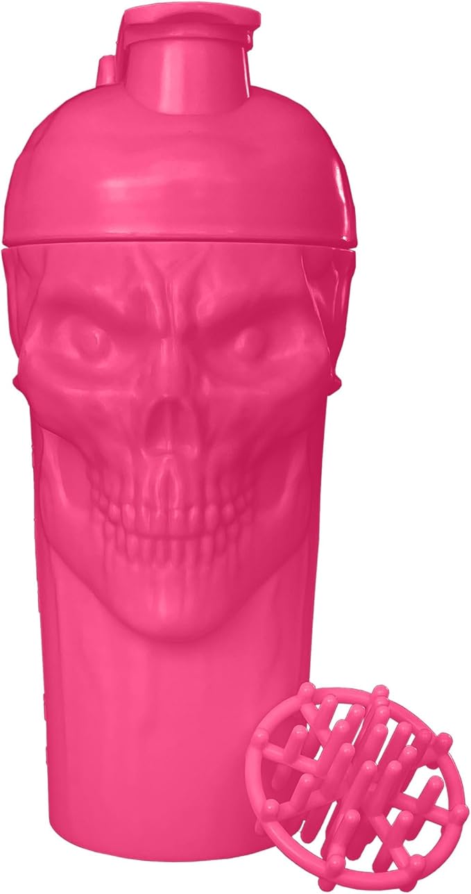 JNX SPORTS The Curse! Skull Shaker Bottle, 24-Ounce, Electric Pink Limited Edition, Supplement Mixer with Classic Loop Top