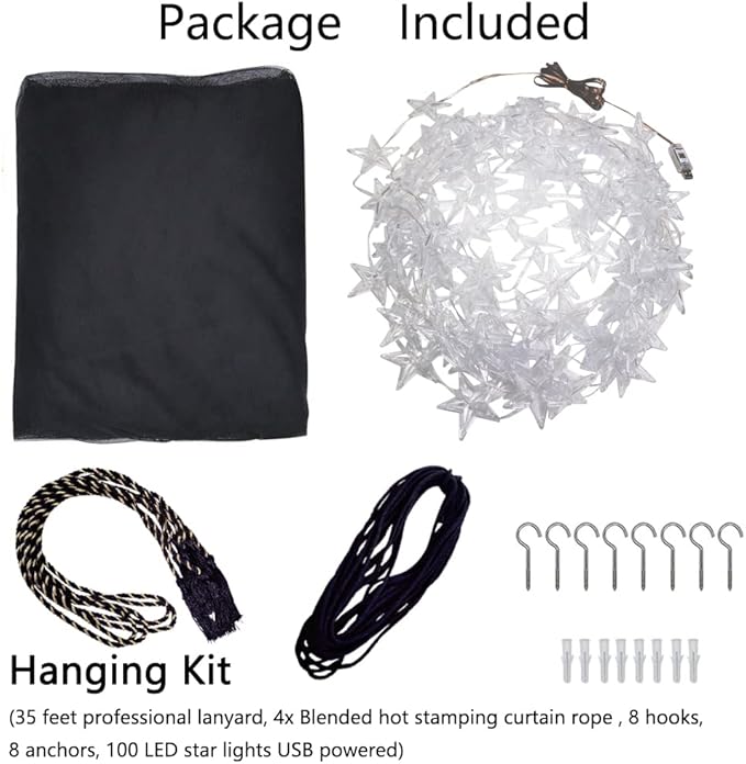 Bed Canopy with LED Star Lights, Canopy Bed Curtain with RGB Color Changing String Lights with Smart App Control Remote for Princess Girls Bedroom, Suggested for Twin Full Queen King Bed