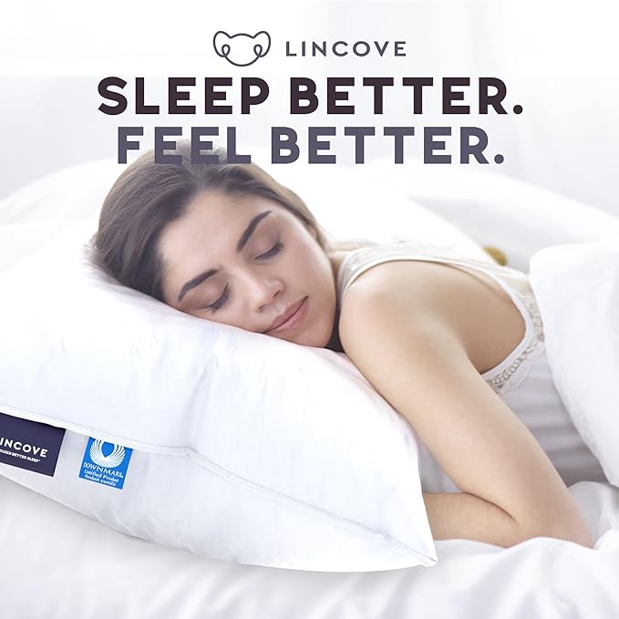 Lincove Signature 100% Canadian White Down Pillow - Luxury Sleeping Pillow for Back, Stomach & Side Sleepers - 800 Fill Power Bed Pillow, 500 Thread Count, Made in Canada, Standard - Soft, 2 Pack