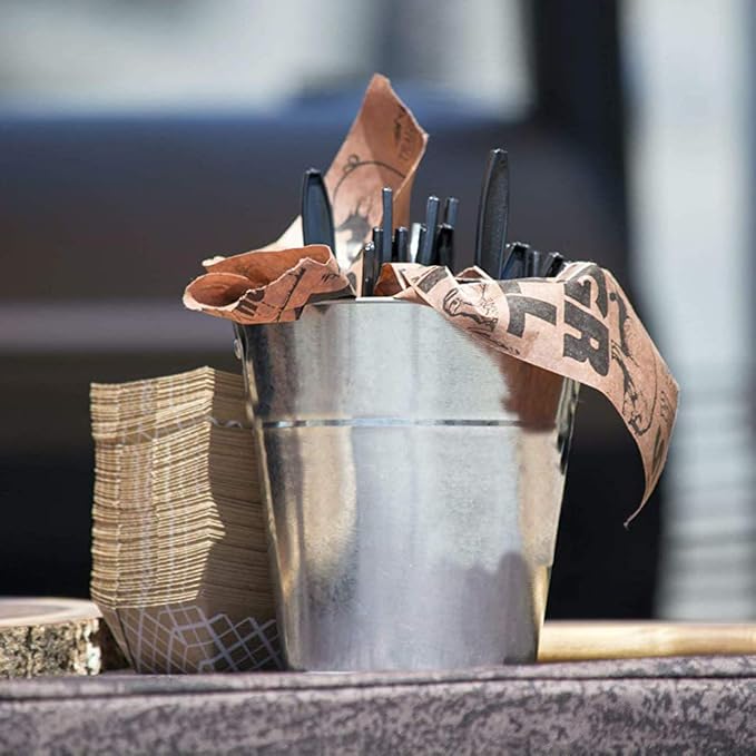 Galvanized Metal Buckets with Chalkboard Stickers and 5.5" Mini Plastic Kitchen Scoops - Set of 6