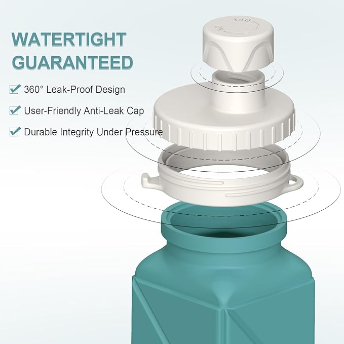 Collapsible Water Bottles, Silicone Foldable Portable Water Bottle 610ml, Lightweight Reusable Leakproof for Travel Camping Hiking Cycling Yoga Sports Outdoor