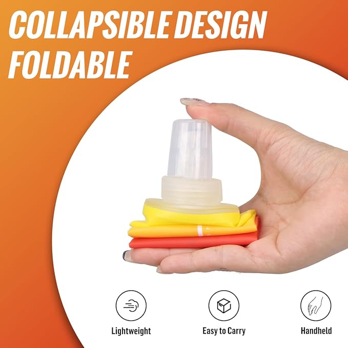 Collapsible TPU Soft Flask,Reusable Handheld Soft Water Bottle for Hydration Pack,BPA Free Gradient Folding Water Flask for Running Cycling Climbing (Yellow&Orange-250ml*2)