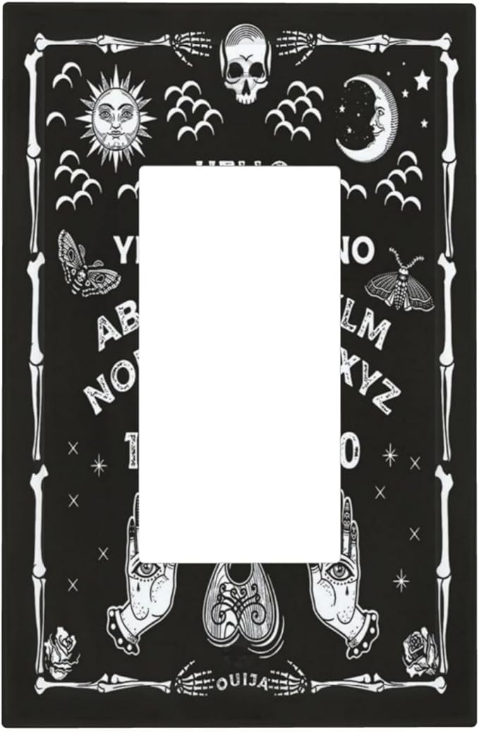 Black Witchy Skeleton Skull Gothic Sun Moon 1 Gang Rocker Novelty Light Switch Covers Decorative Unique Single Decora Outlet Wall Plate Faceplate Switchplate GFCI for Bedroom Decor