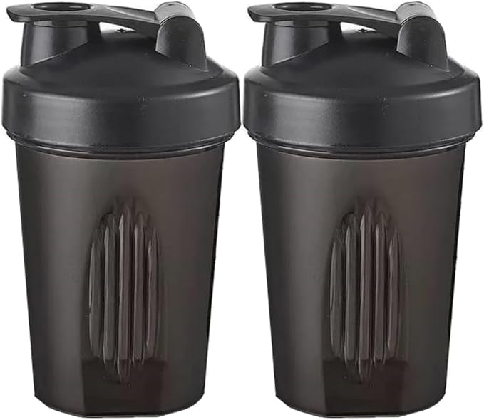 Shaker Bottle 16oz for Shake Mix,Protein Powder Mix,Best Shaker Cup (BPA free),Juice Mixer,Perfect for Protein Shakes and Pre Workout (Black/Black, 16Oz/400ML/2Bottle), SKER-BTL-2BTL
