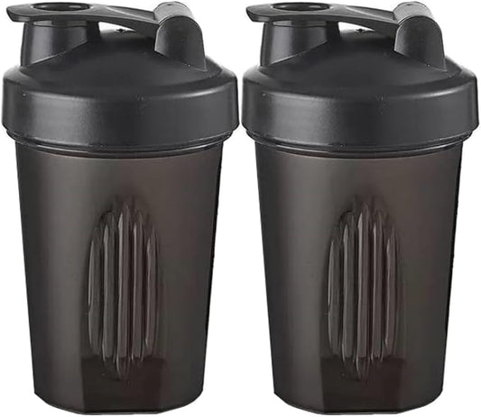 Shaker Bottle 16oz for Shake Mix,Protein Powder Mix,Best Shaker Cup (BPA free),Juice Mixer,Perfect for Protein Shakes and Pre Workout (Black/Black, 16Oz/400ML/2Bottle), SKER-BTL-2BTL
