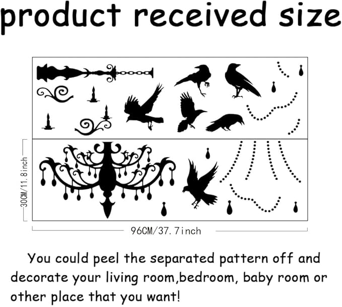 SUPERDANT Halloween Wall Stickers Gothic Chandelier Wall Decals Crow Wall Sticker Halloween Stickers for Kids Halloween Window Decoration for Halloween Party Decorations
