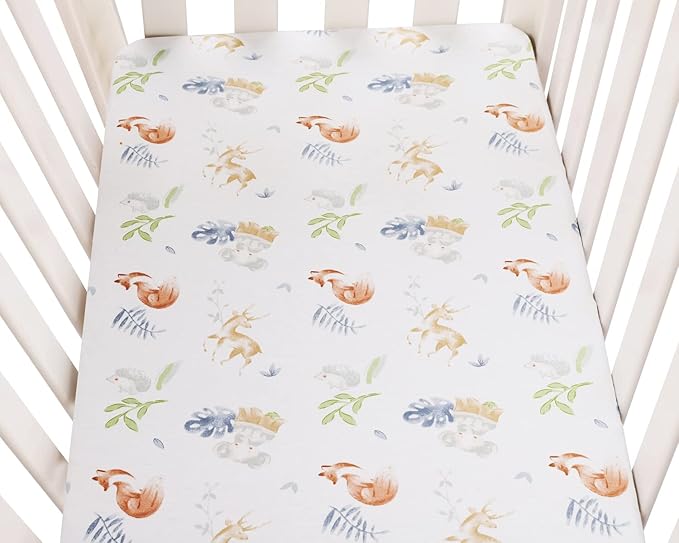 Bassinet Sheets Compatible with Halo Bassinest Swivel, Flex, Glide, Premiere & Luxe Series Sleeper Mattress, 2 Pack, 100% Jersey Knit Cotton 190GSM, Ultra Soft Breathable, Fox Deer and Elephant