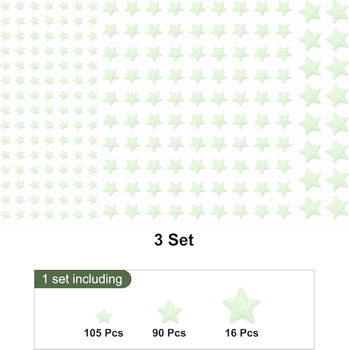 MECCANIXITY Glow in The Dark Stars Decals Decor Green Wall Stickers for Ceiling Bedroom Bedding Room 3 Set