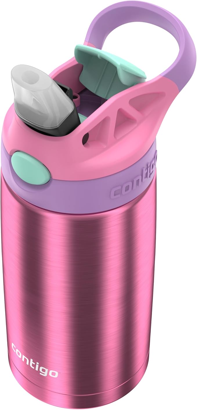 Contigo Autospout Water Bottle with Straw, 13 oz, Azalea/Pansy