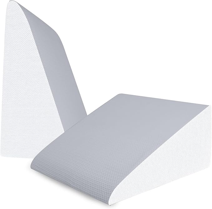 QUINEEHOM Bed Wedge Pillow for Sleeping, 12 Inch Triangle Bed Wedge for Adults, Memory Foam Wedge with Washable Cover, Hypoallergenic 30 Degree Pillow for Acid Reflux, Knee, Snoring, White&Grey