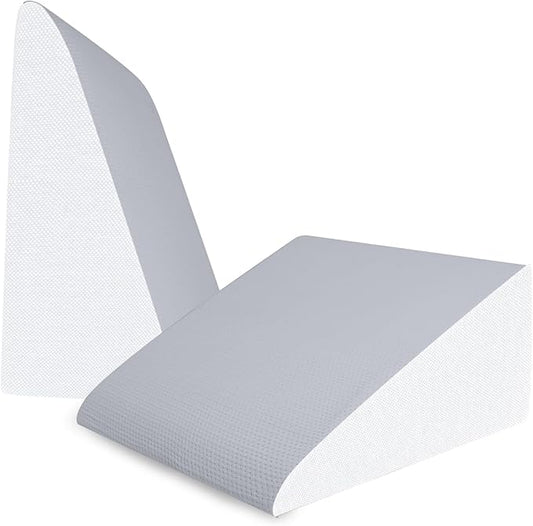 QUINEEHOM Bed Wedge Pillow for Sleeping, 12 Inch Triangle Bed Wedge for Adults, Memory Foam Wedge with Washable Cover, Hypoallergenic 30 Degree Pillow for Acid Reflux, Knee, Snoring, White&Grey
