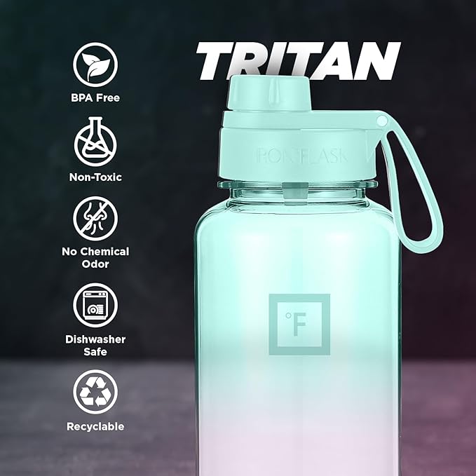 IRON °FLASK Clear Tritan Trekker Water Bottle with Chug Lid - Leak Proof & Lightweight for Gym, Hiking, Sports - Dishwasher Safe, BPA Free Plastic - Bubble Gum, 32 Oz