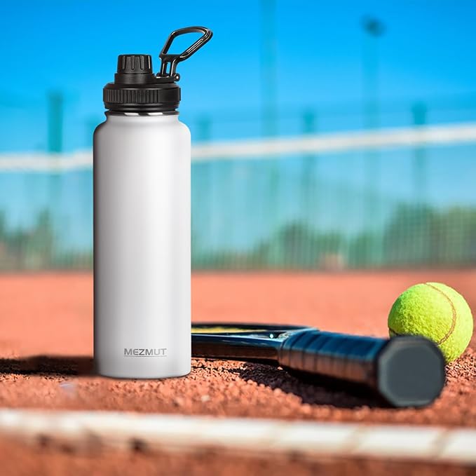 Insulated Water Bottle with Straw&3 Lids 40oz Stainless Steel Water Bottles Sports Metal Water Bottle Double Walled Vacuum Insulated Bottles Thermos Leak-Proof Travel Thermal (White)