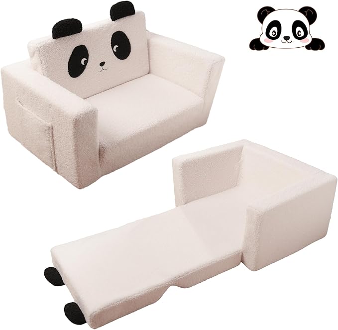LonSEA Furniture, Panda, Baby Chair for Toddler, Toddler Bed, Convertible Sofa to Lounger - Comfy 2-in-1 Flip Open Couch/Sleeper for Kids, Kids Couch,Toddler Couch,White